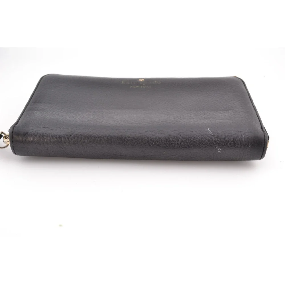 Kate Spade‎ New York Black Leather Zip Around Pebbled Leather Wallet Card Holder